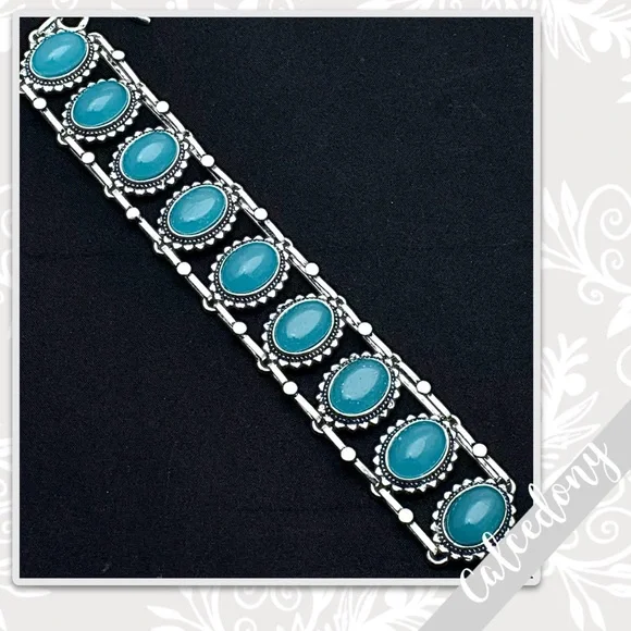 Chalcedony Large Eclectic Silver Artisan Bracelet Adjustable 7-8” Light Sky Blue